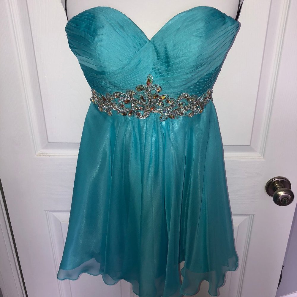 Light Blue Sparkly Formal Strapless Dress Size 2